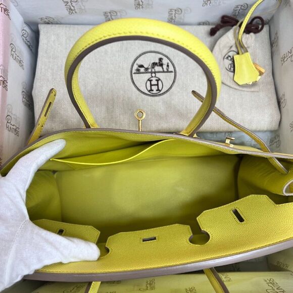 100% Authentic Hermès Epsom Birkin 35 Lime GHW Stamp Q - Picture 8 of 11